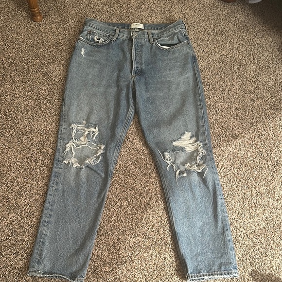 Agolde Light Blue Distressed Denim Jeans - Picture 1 of 14
